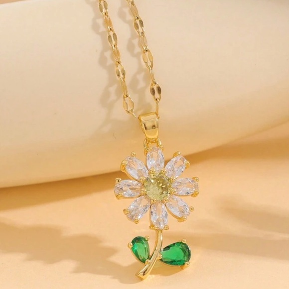Cubic Zirconia Flower Necklace - Picture 3 of 5